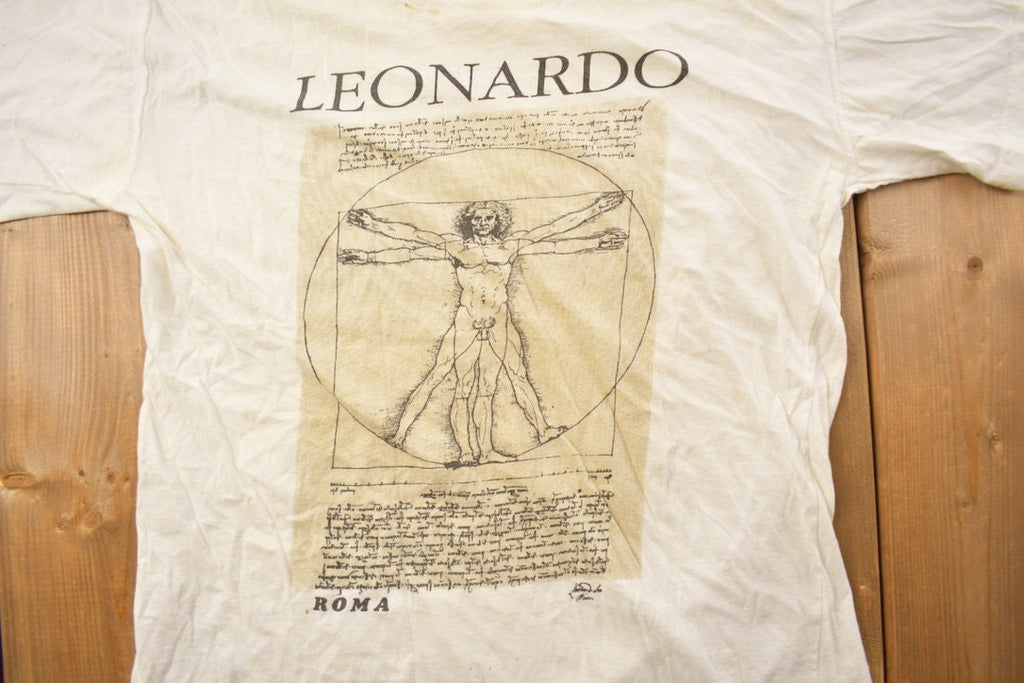 Vintage 1980s Leonardo Da Vinci Vitruvian Man Graphic T Shirt