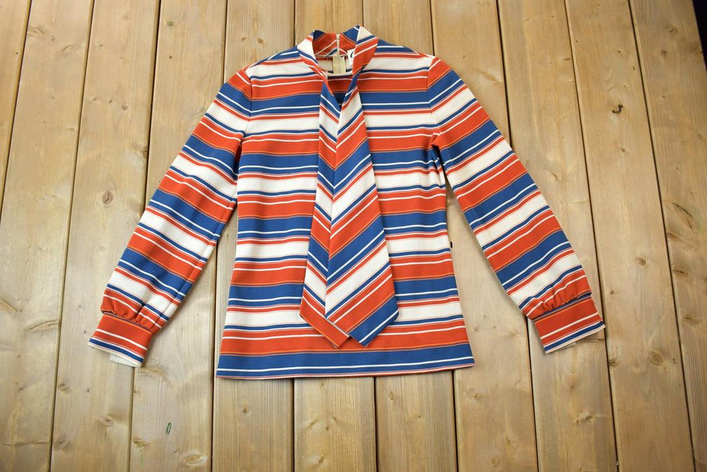 Vintage 1970s Act 3 Crazy Tie Crewneck Zip Back Striped Sweatshirt