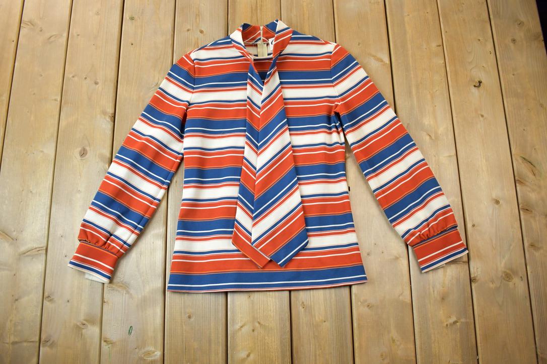Vintage 1970s Act 3 Crazy Tie Crewneck Zip Back Striped Sweatshirt