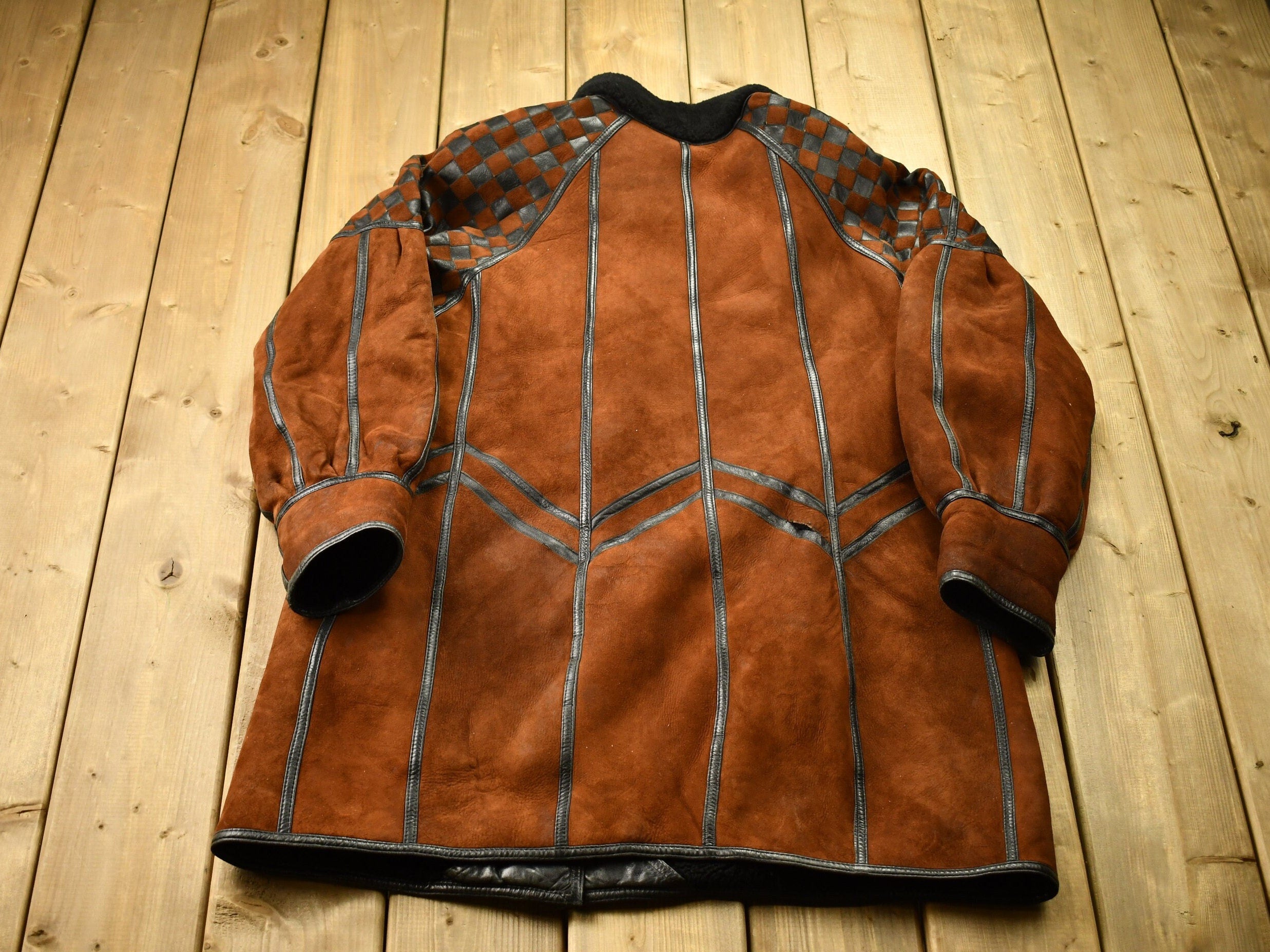 Vintage 1980s Abstract Pattern Shearling Coat