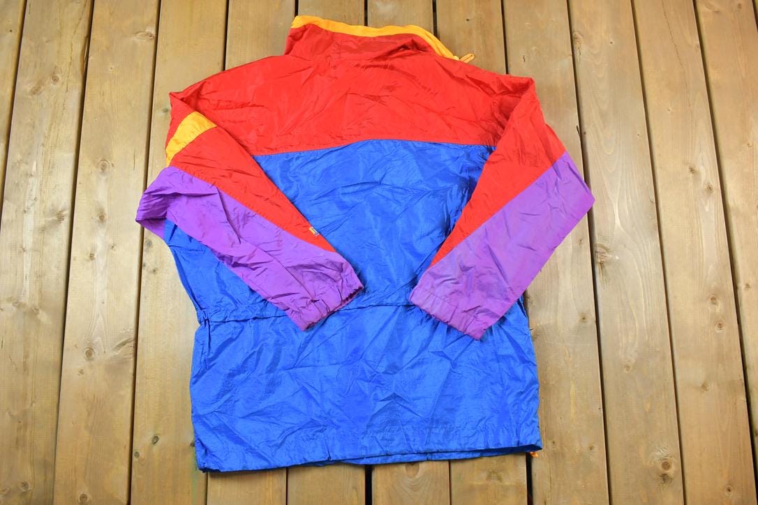 Vintage 1990s Roffe Colour Block Windbreaker Quarter Zip Spring Jacket