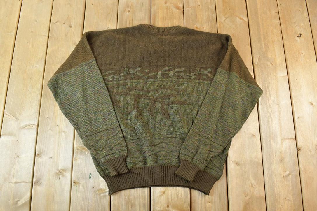Vintage 1980s London Fog Abstract Tree Knit Crewneck Sweater