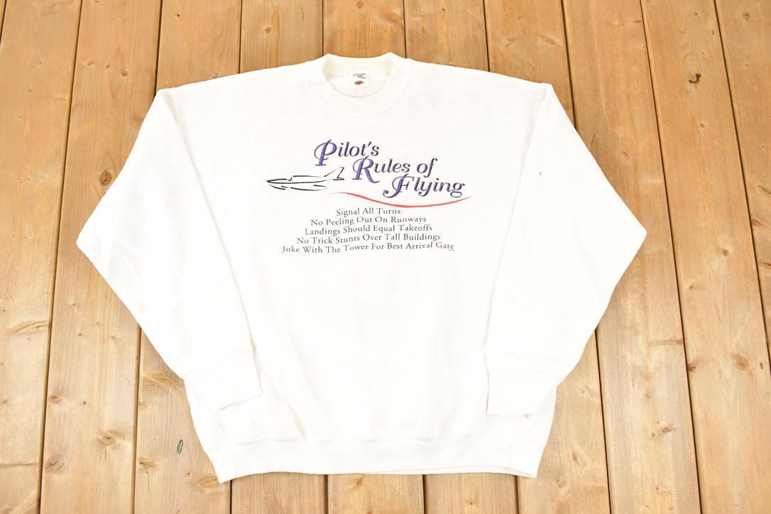 Vintage 1990s Pilots Rules Of Flying Crewneck Sweatshirt Men's L