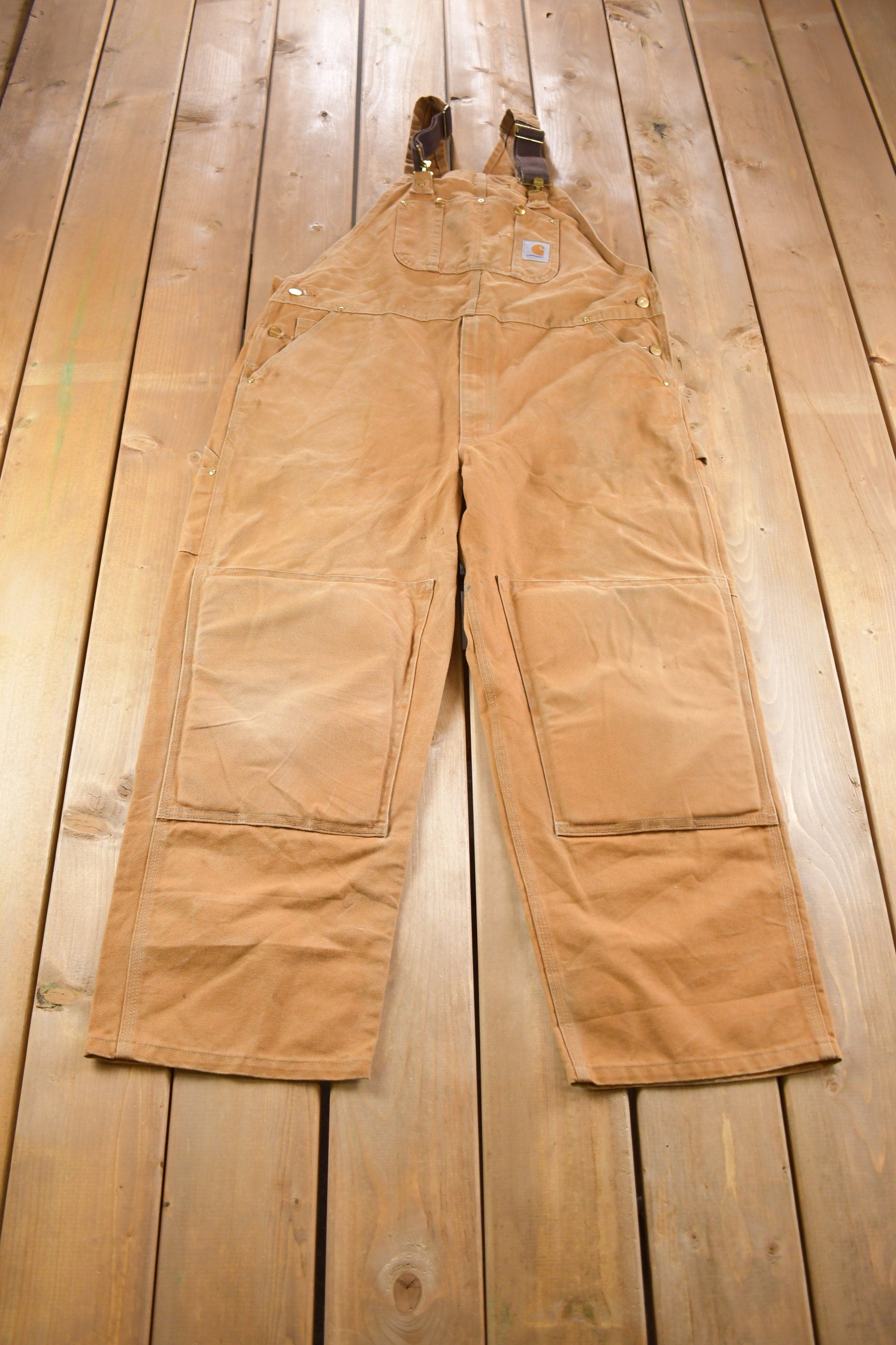 Vintage 1990s Carhartt Double Knee With Pads Canvas Overalls Size 42-44 Large