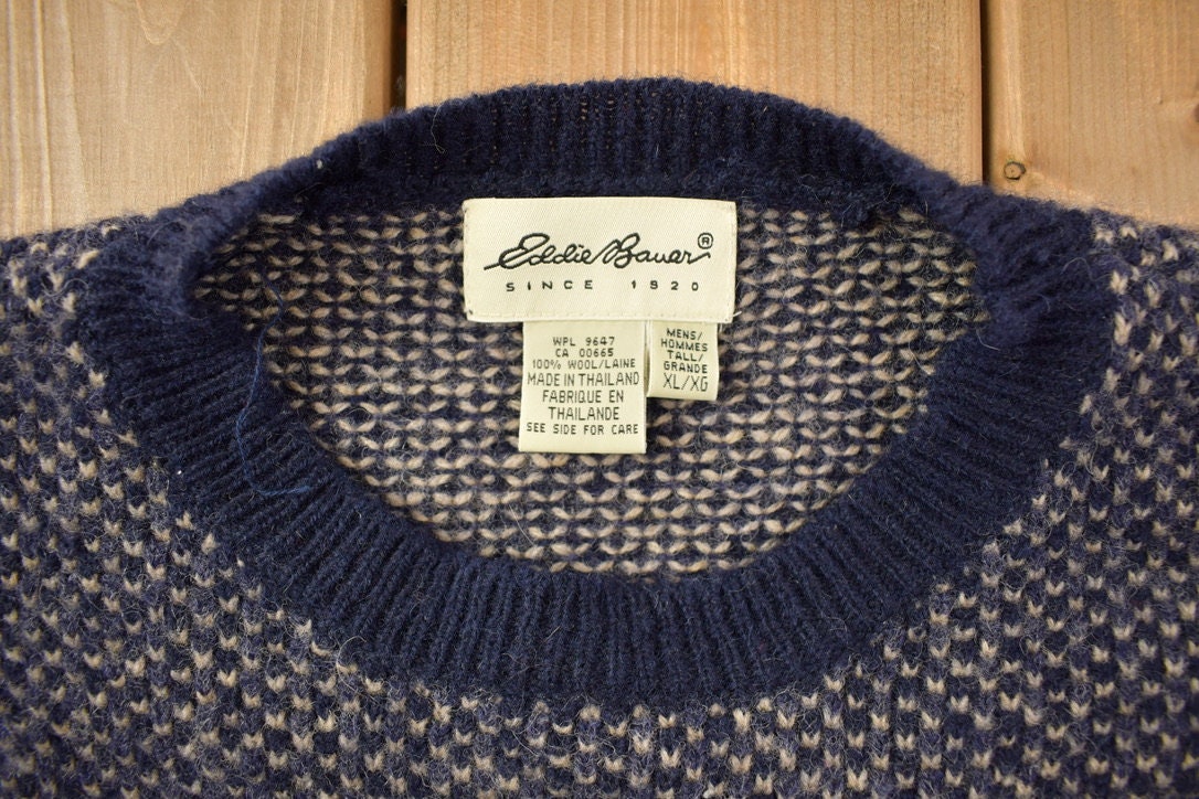 Vintage 1990s Eddie Bauer Knit Crewneck Sweater / Vintage 90s Crewneck / All Over Pattern / Colorful Sweatshirt / Abstract Pattern / Size L