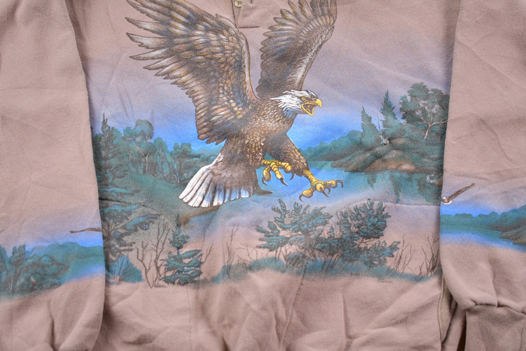 Vintage 1990s Art Unlimited Eagle All Over Print Double Collar Sweatshirt Men's 2XL