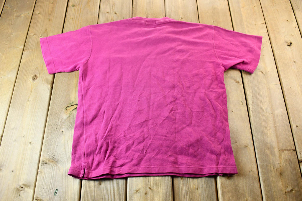 Vintage 1990s Bright Pink Lacoste Alligator Logo Single Stitch Textured Pocket T-Shirt