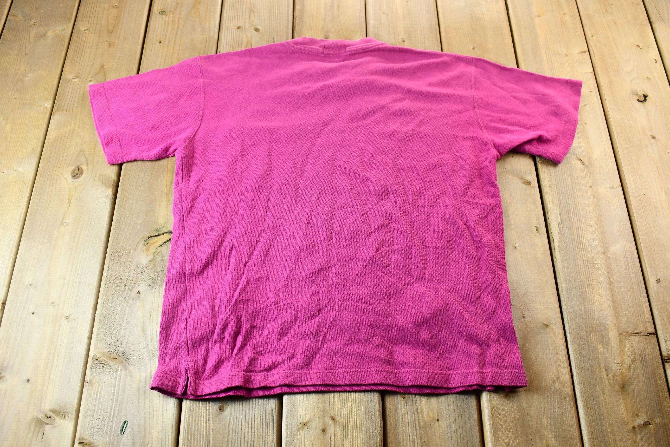 Vintage 1990s Bright Pink Lacoste Alligator Logo Single Stitch Textured Pocket T-Shirt