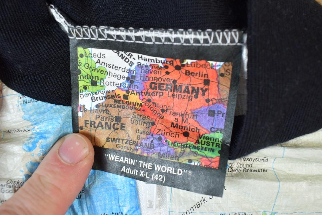 Vintage 1990s Wearin The World All Over Print World Map Full Zip Windbreaker Jacket