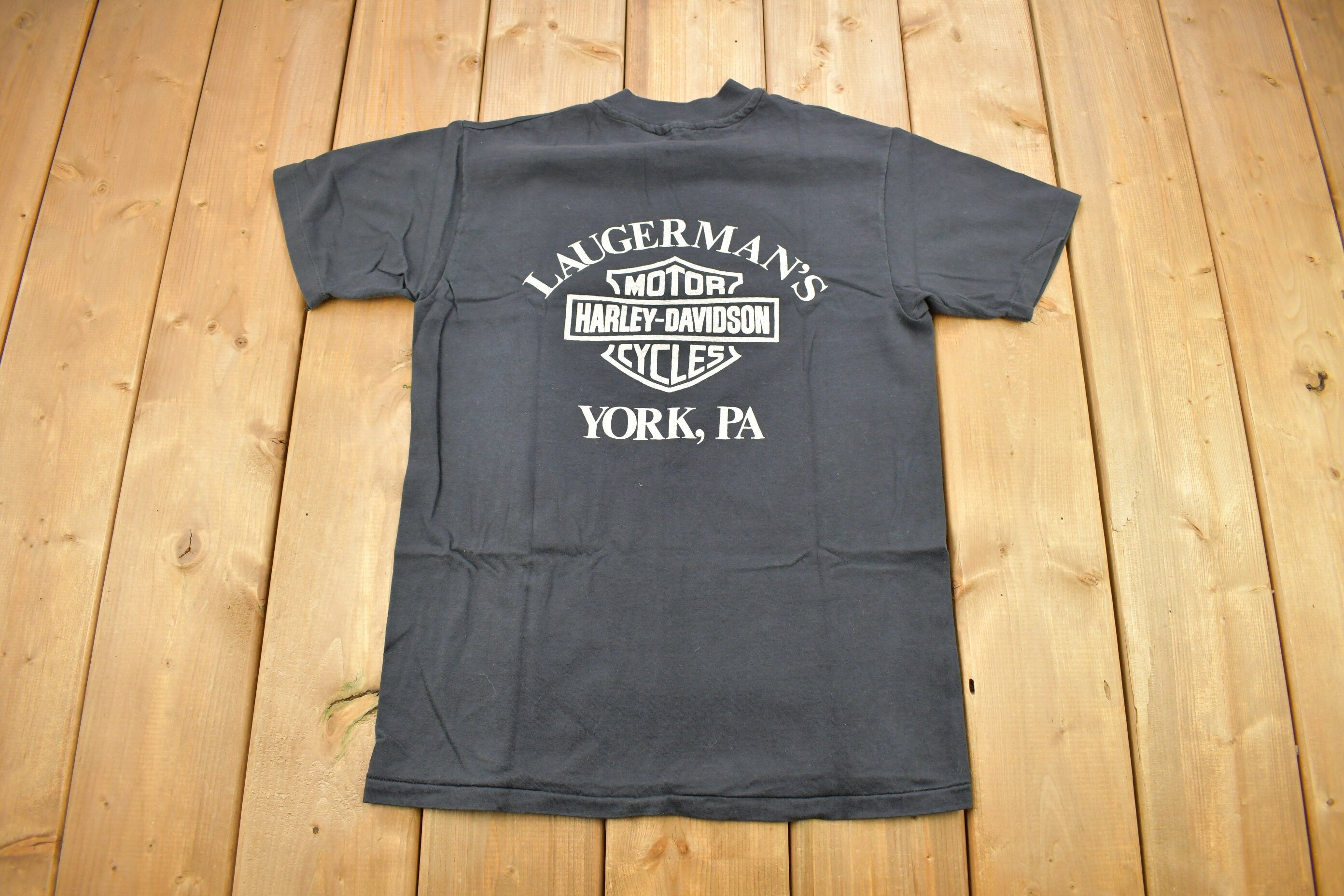 Vintage 1980s Laugerman's Harley Davidson York PA Bald Eagle Graphic T-Shirt