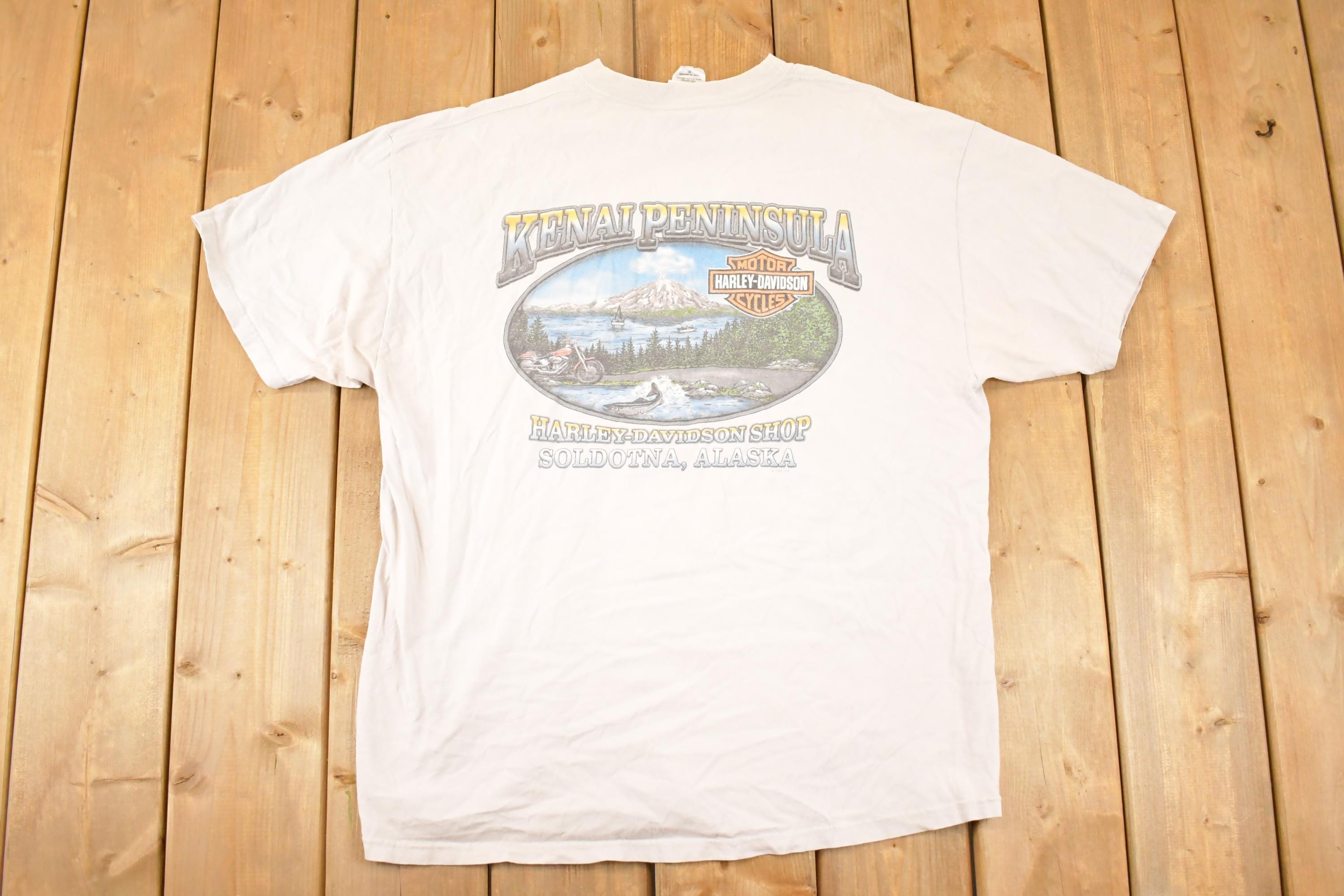 Vintage Y2K Alaska Harley Davidson Motorcycles Biker T-Shirt Men's L