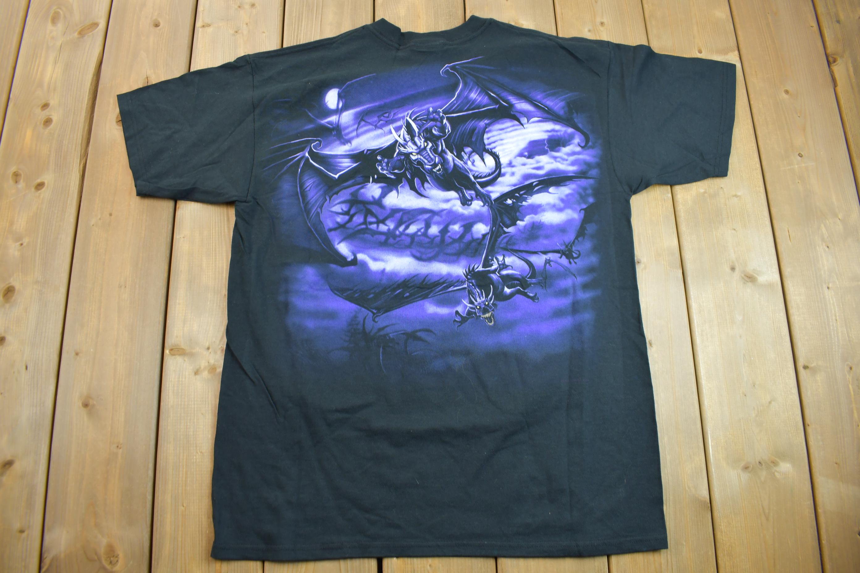 Vintage 1999 Deadstock Liquid Blue Dragon Wizard Big Graphic T-Shirt