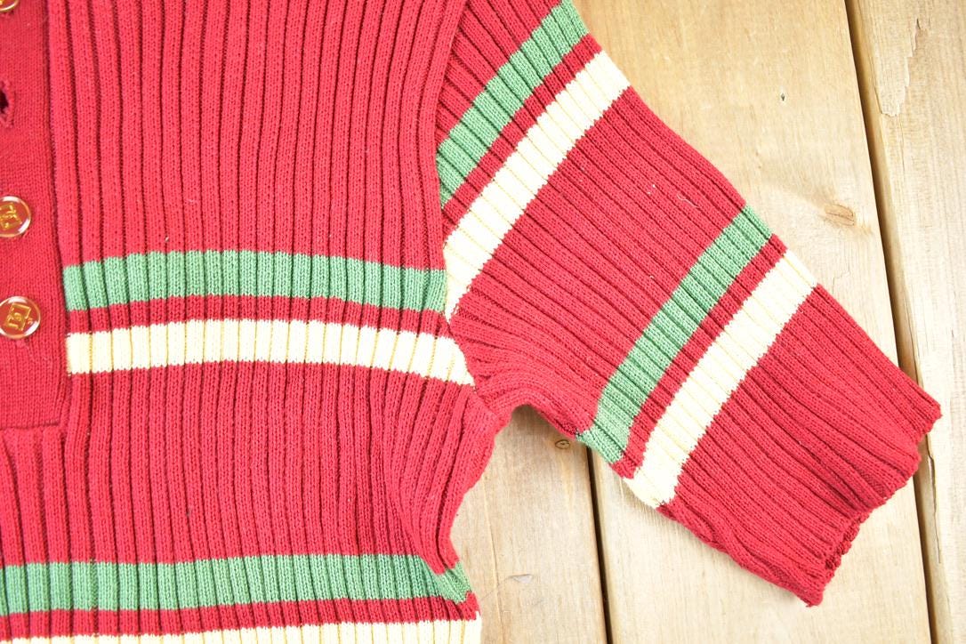 Vintage 1970s The Duffer Of St George Knit Abstract Pattern Quarter Button Crewneck Sweater Women's XS