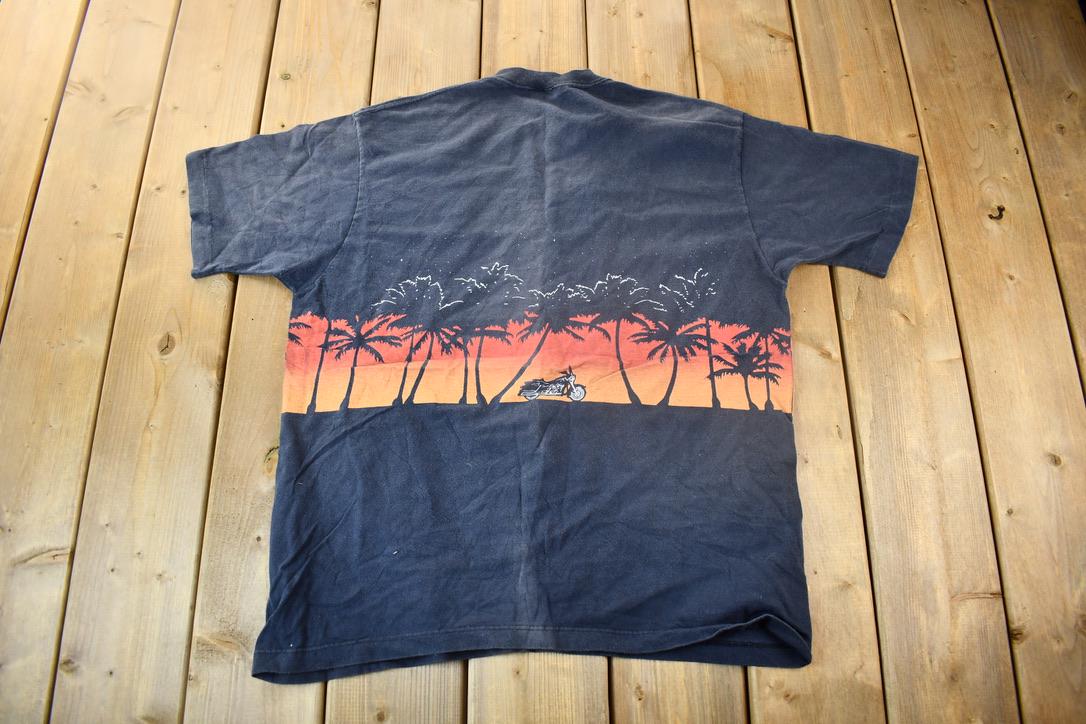 Vintage 1980s Harley Davidson Motorcycles Pacific Sunset Graphic T-Shirt