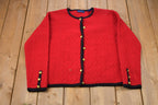 Vintage 1990s Karen Scott Wool Knitted Sweater / Vintage 90s Cardigan / Pattern Sweater / Outdoor / Hand Knit / 90s Cardigan