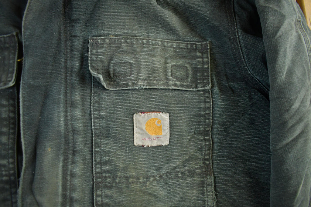 Vintage 1990s Distressed Carhartt Canvas Hooded Jacket Men's 40  Thrashed Sun Faded Work Wear