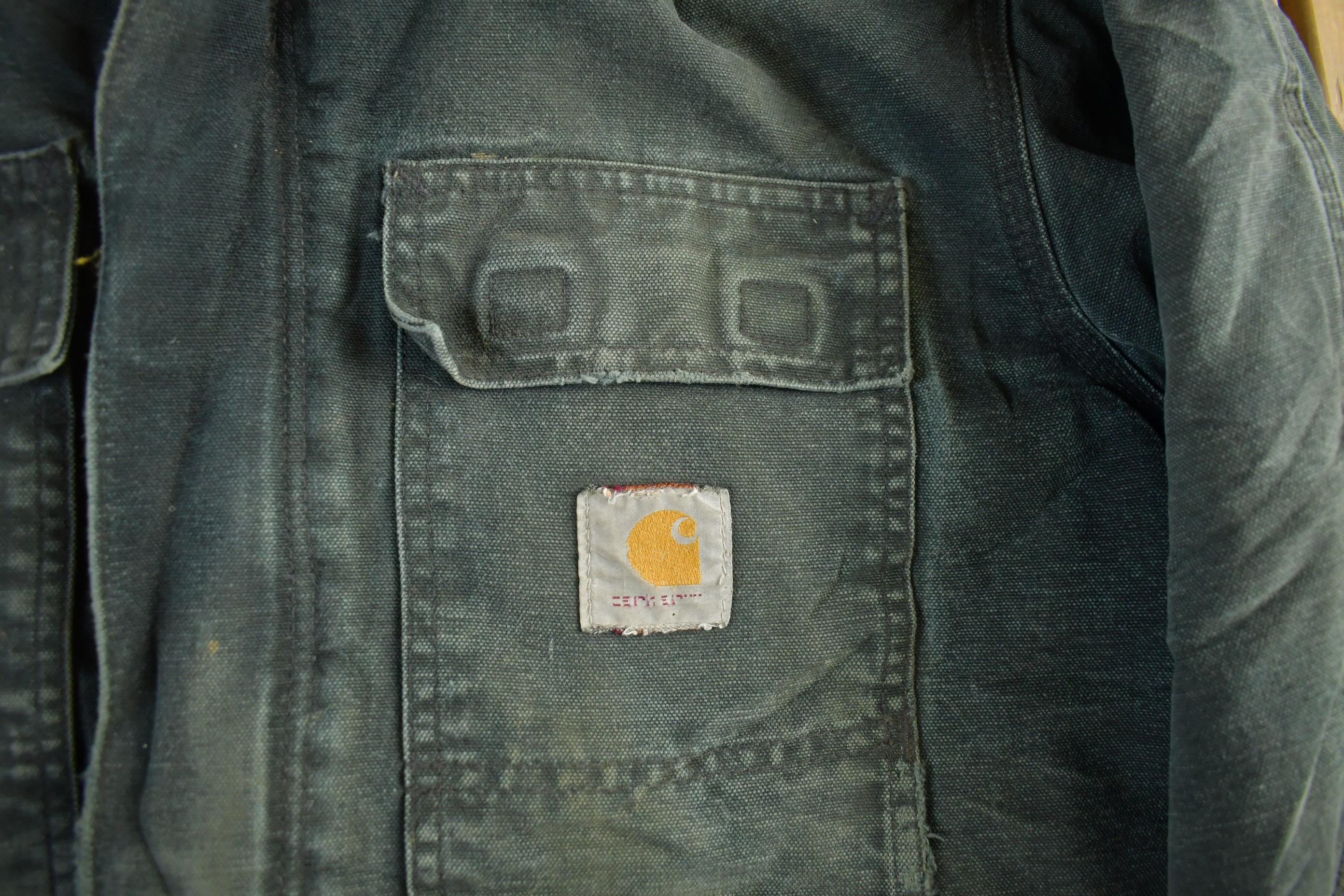 Vintage 1990s Distressed Carhartt Canvas Hooded Jacket Men's 40  Thrashed Sun Faded Work Wear