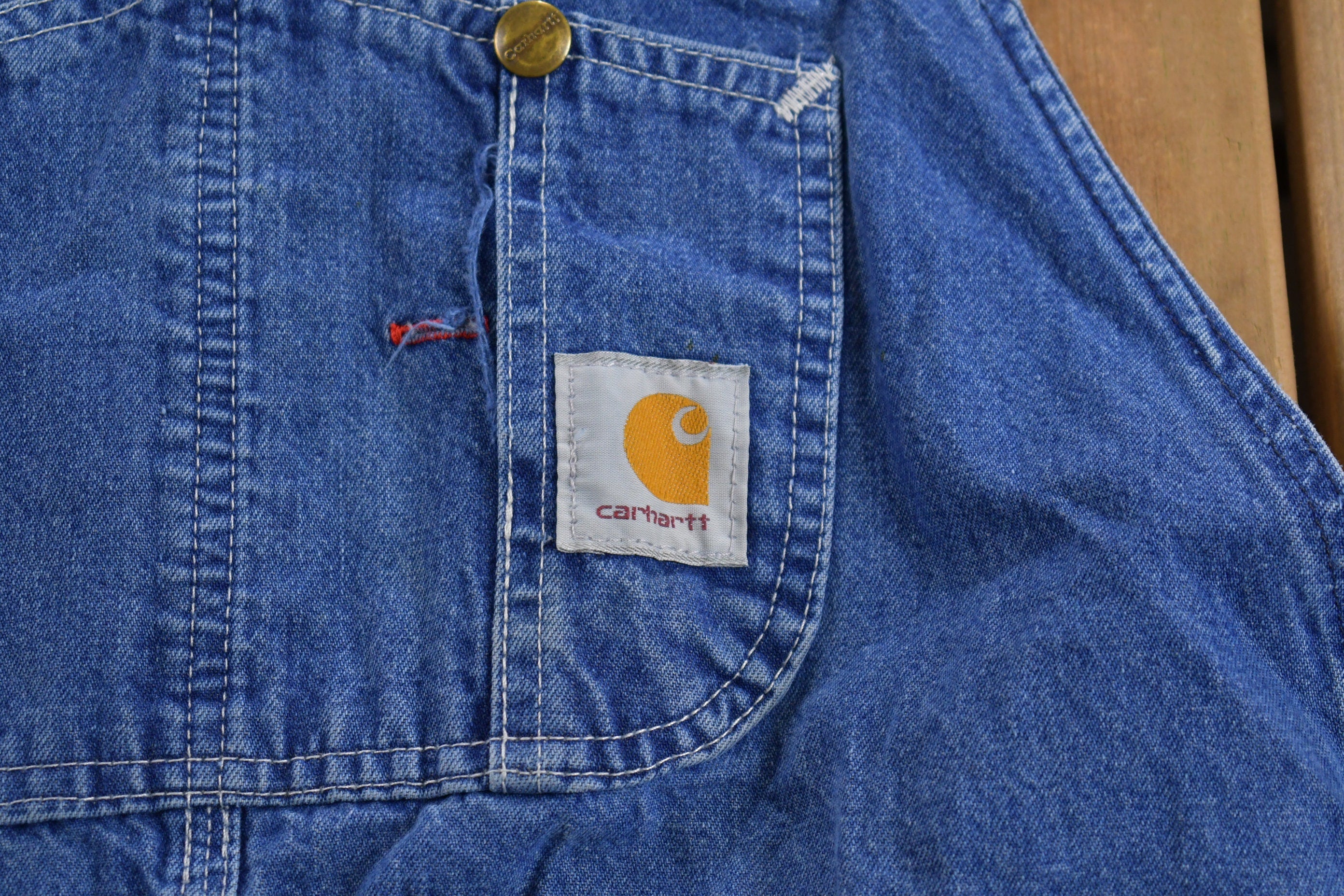 Vintage 1990s Carhartt Denim Jean Overalls Size 42 x 29.5