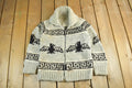 Vintage 1960s 1970s Hand-Knit Eagle Theme Cowichan Sweater Adult Small
