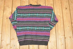 Vintage 1990s Snowflake Striped Knit AOP Crewneck Sweater Women's XL