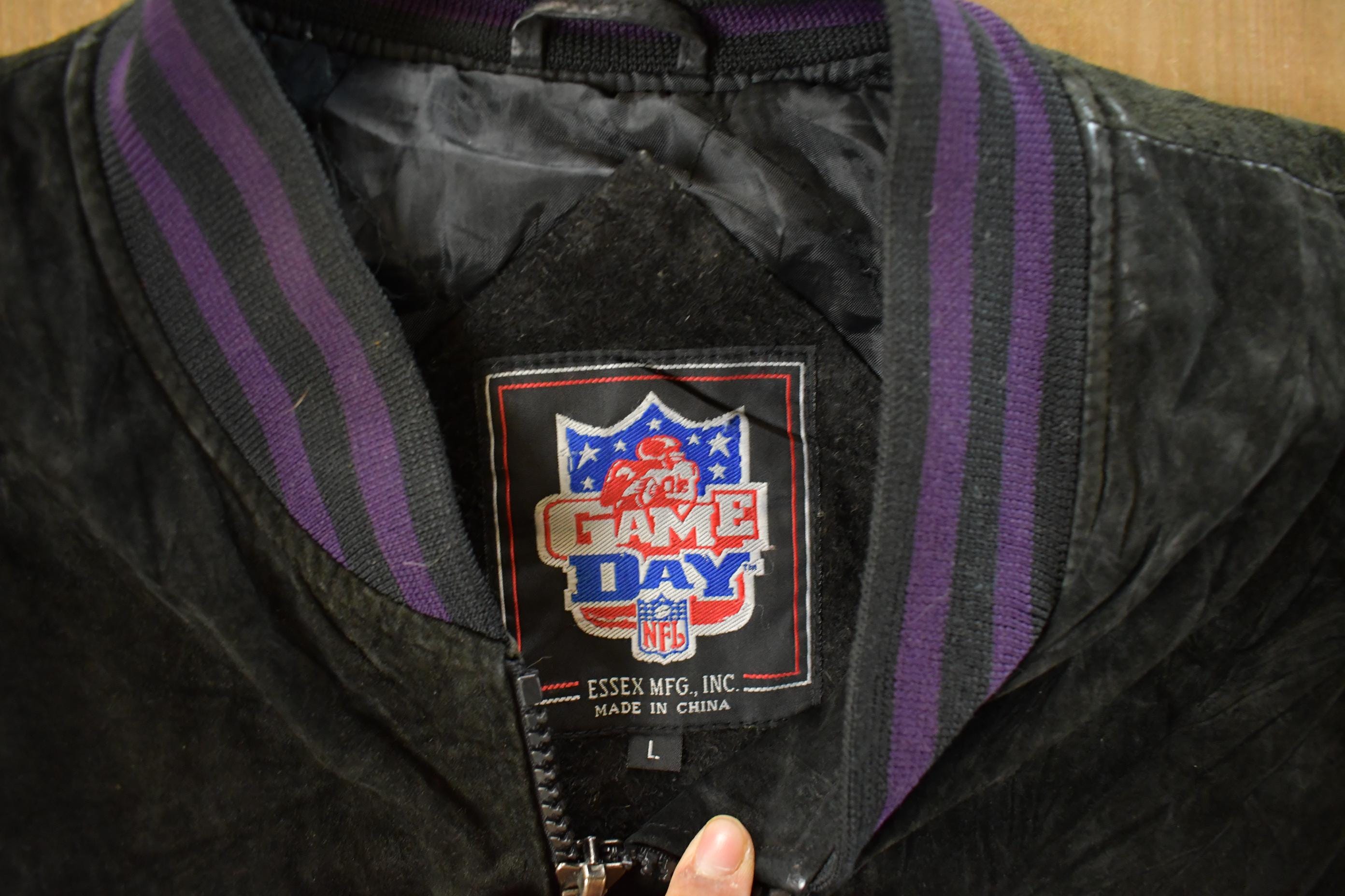 Vintage 1990's Minnesota Vikings Distressed Suede Leather Letterman Jacket Mens Large