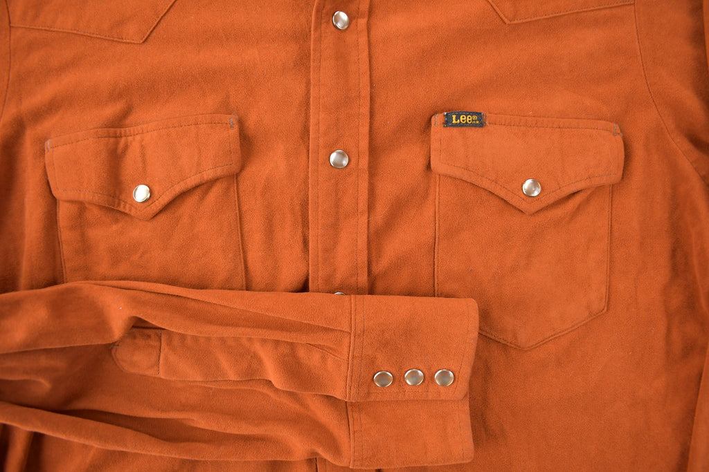 Vintage 1970s Lee Western Style Pearl Snap Button Up Shirt Made in USA Size L