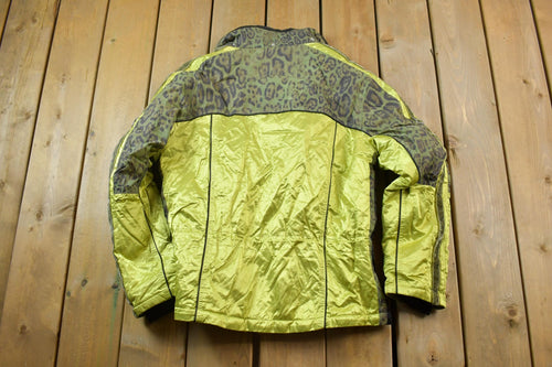 Vintage 1990s Green Leopard Print Ski Puffer Jacket