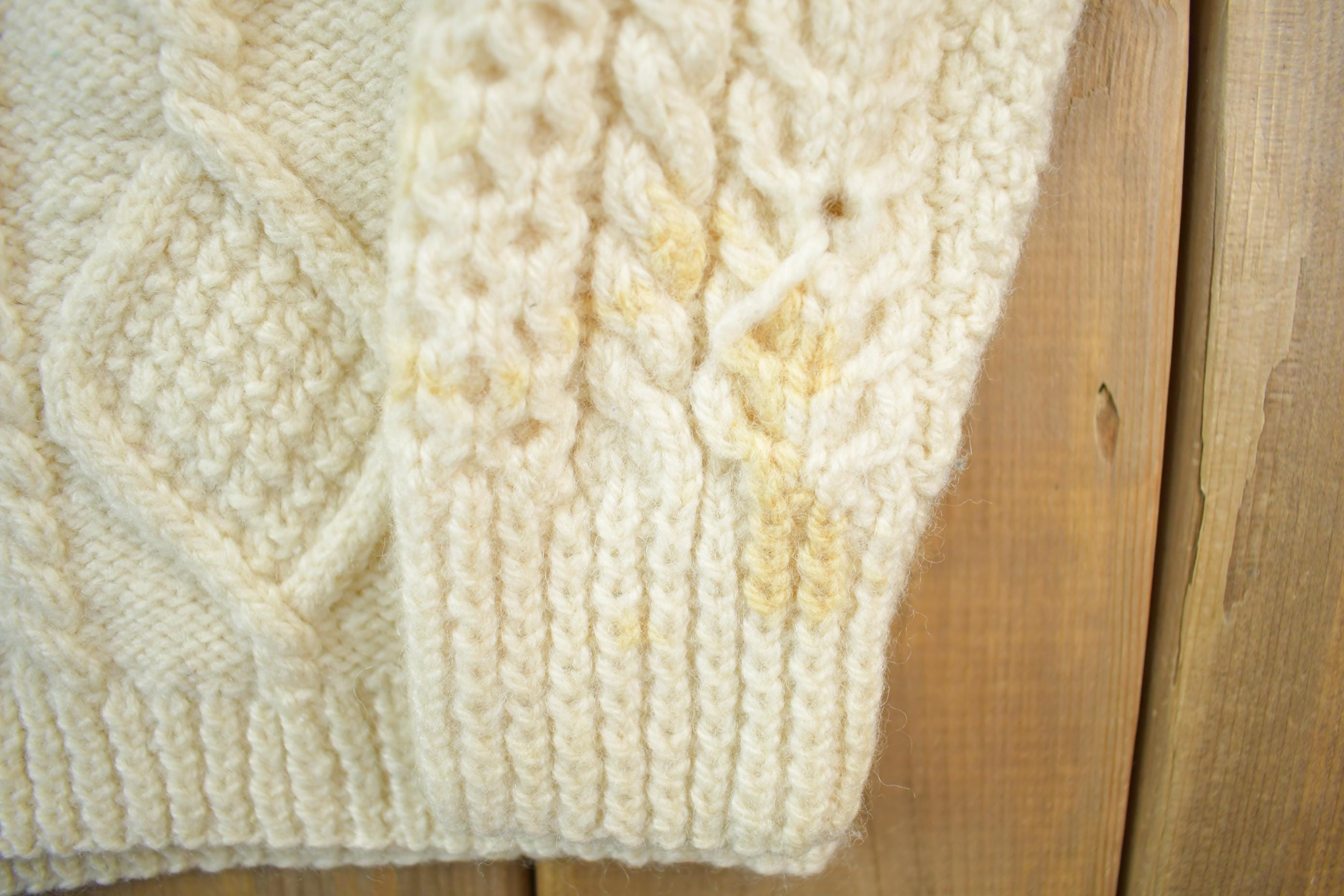 Vintage 1980s Tan Wool Cable Knit Crewneck Sweater Aran Island