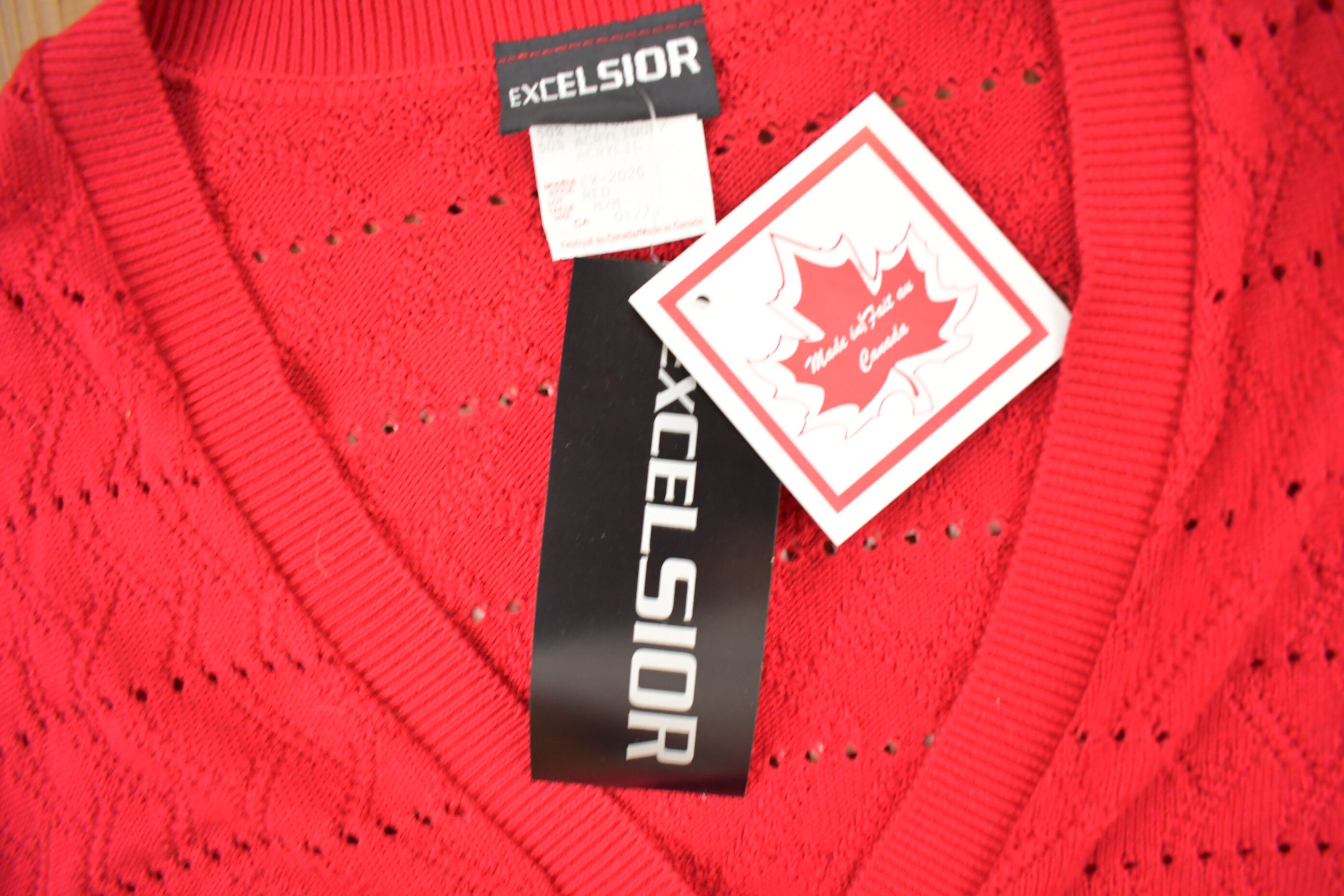 Vintage 1990s Excelsior Red Knit Cardigan Sweater