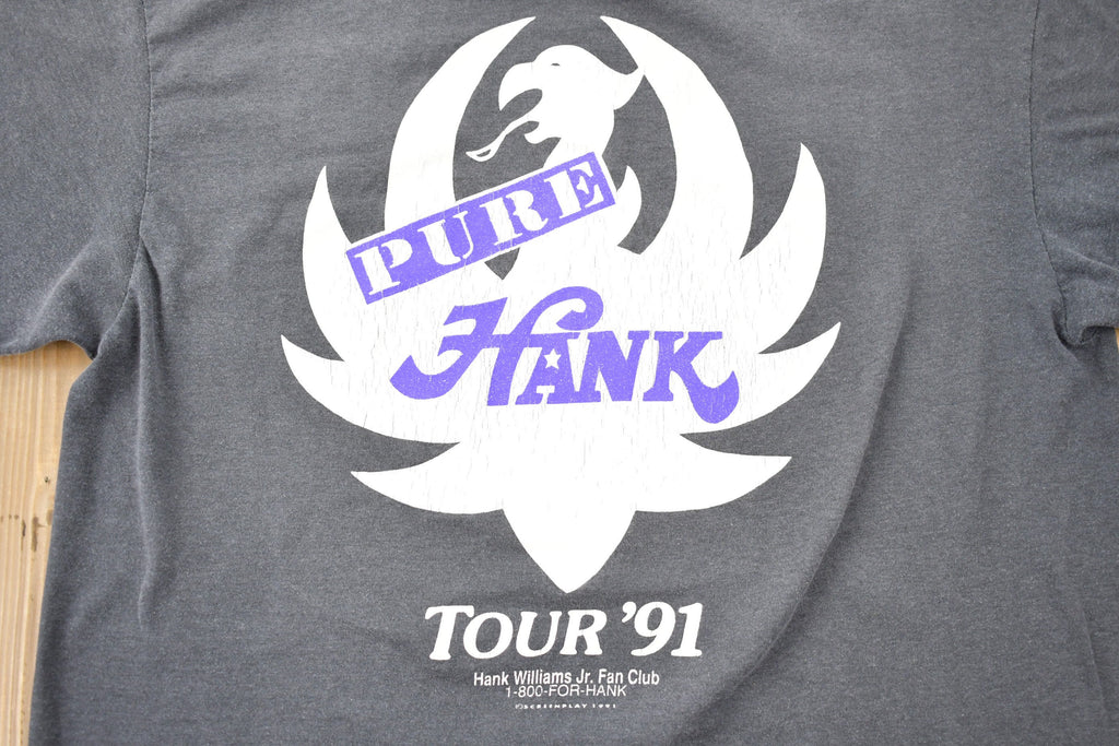 Vintage 1991 Hank Williams Jr Fan Club Pure Hank Tour Graphic T-Shirt