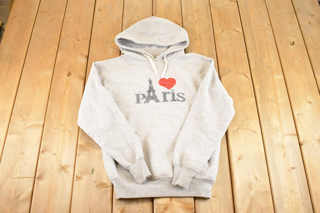 Vintage 1990s I Love Paris Souvenir Hoodie Sweatshirt Men's S  90s Hoodie  Travel Vacation Sweater