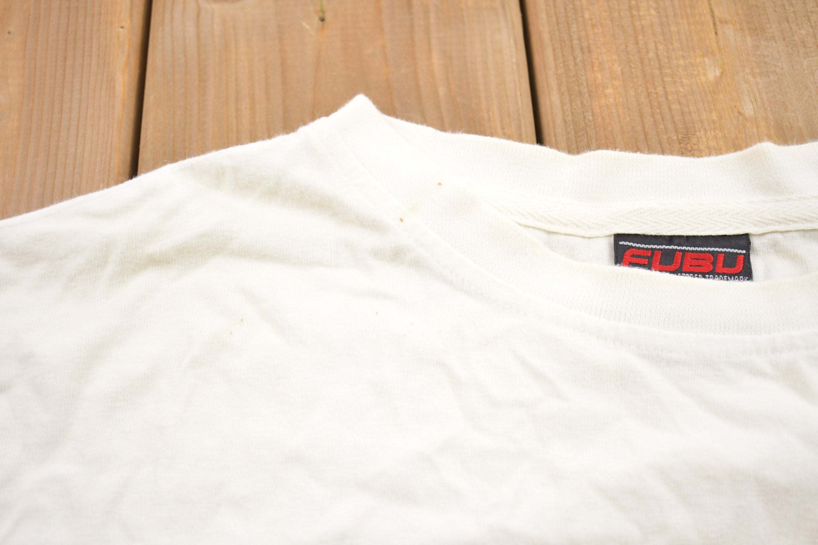Vintage 1990s FUBU.CO.XC11 Fuzzy Embroidered Lettering T-Shirt