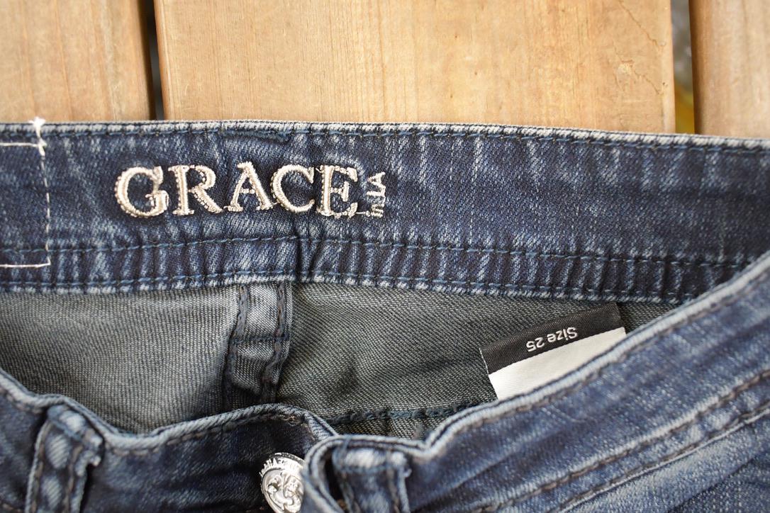 Vintage Deadstock Y2K Grace In LA Embroidered Mandala Bootcut Low Rise Skinny Jeans Women's Size 27 x 32