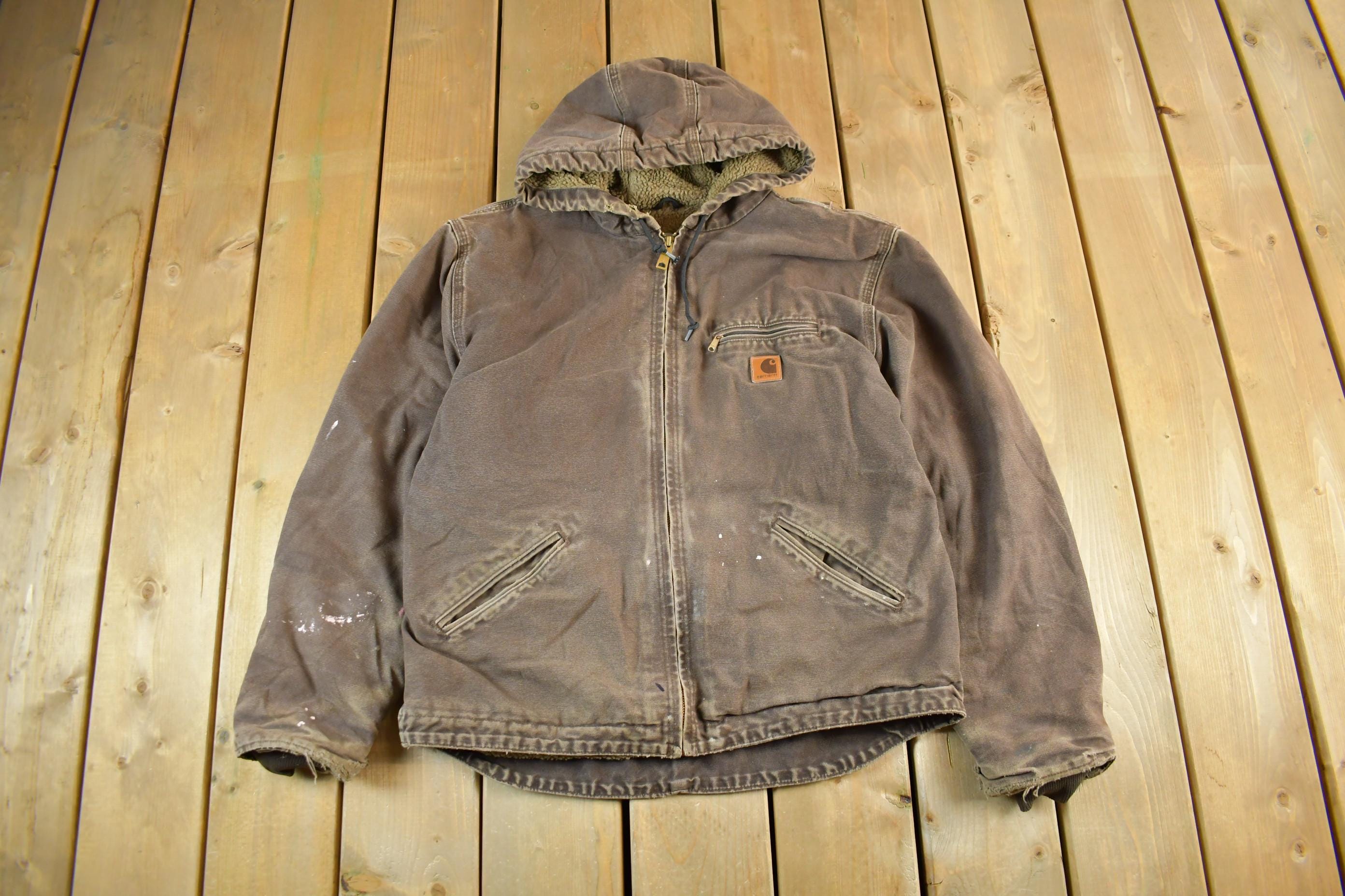 Vintage 2000s Carhartt Hooded Sherpa Lined Jacket Mens Large