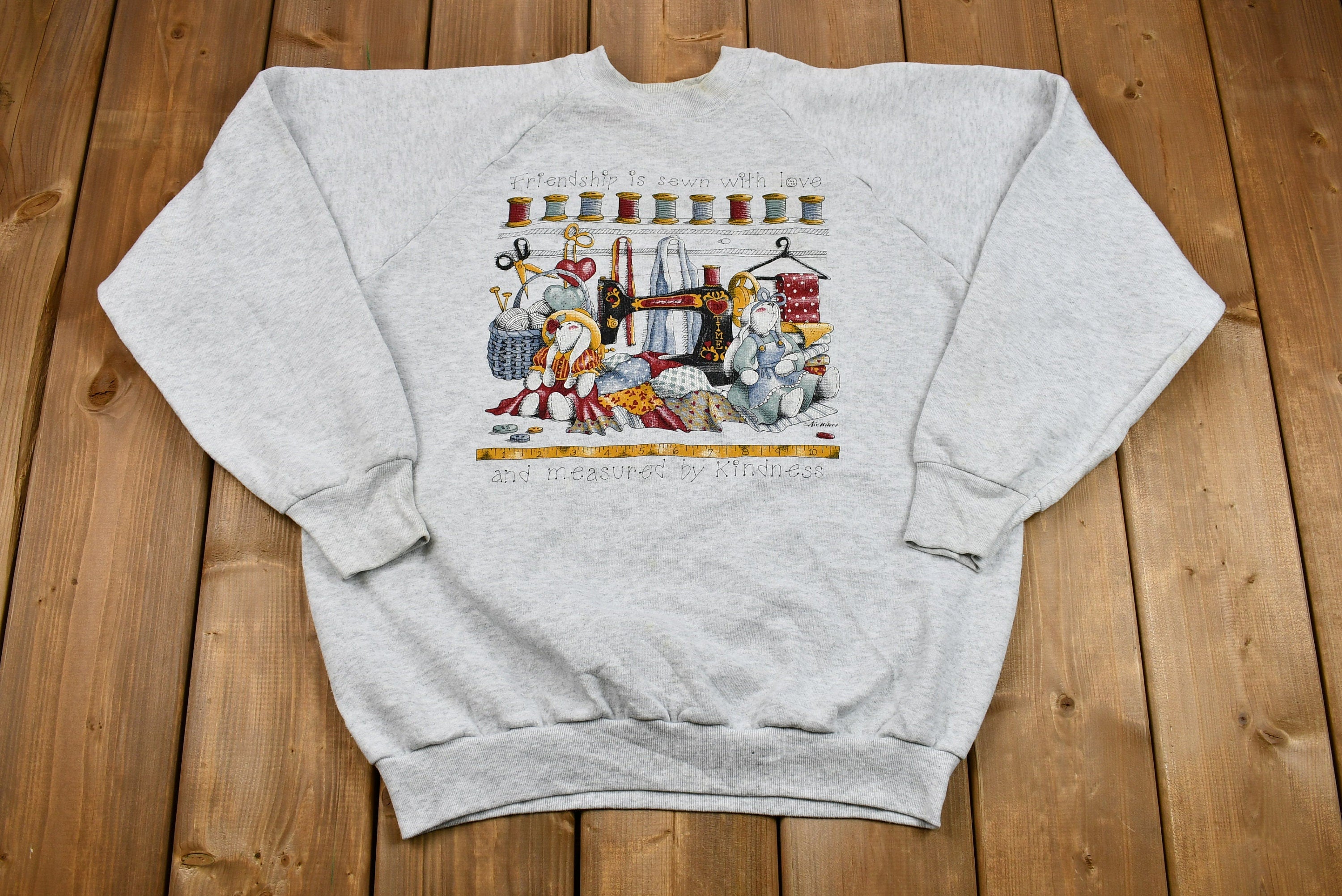 Vintage 1990s Friendship Is Sewn With Love And Measured By Kindness Graphic Raglan Sweatshirt