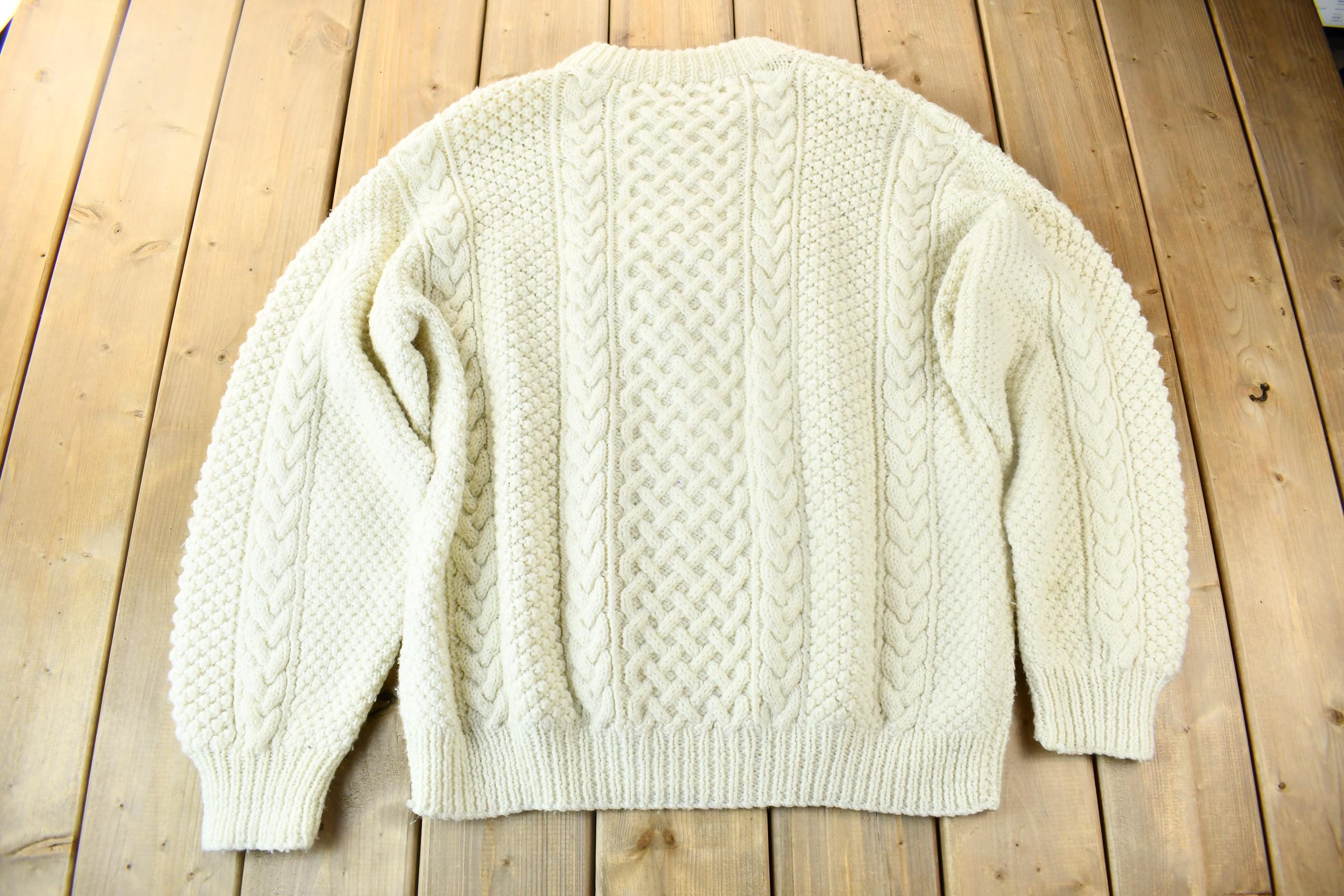 Vintage 1970s Hand Knit Cable Knit Crewneck Sweater