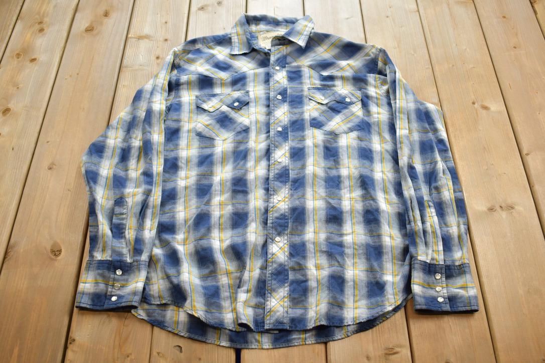Vintage Y2k Wrangler Western Fashion Snap Shirts South Western Style Button Up Plaid Shirt