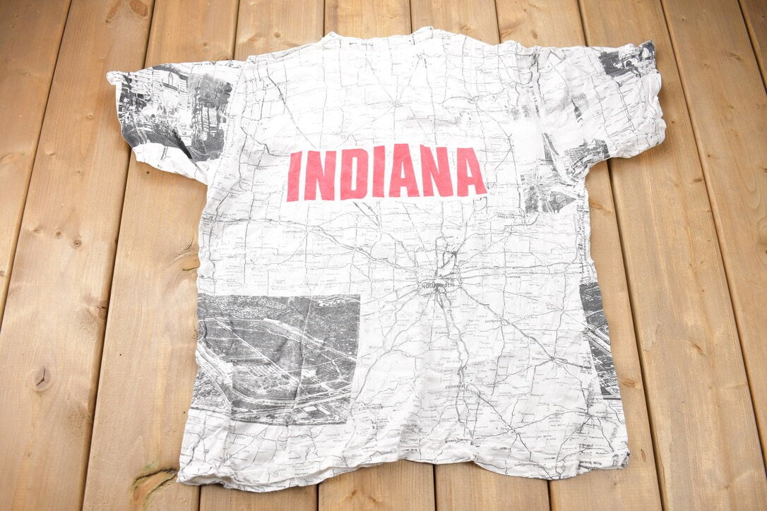 Vintage 1990s Indiana Map Souvenir T Shirt