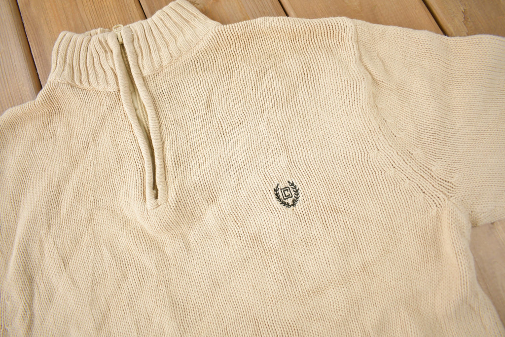 Vintage Y2K Chaps Embroidered Logo Quarter Zip Knit Sweater Size M