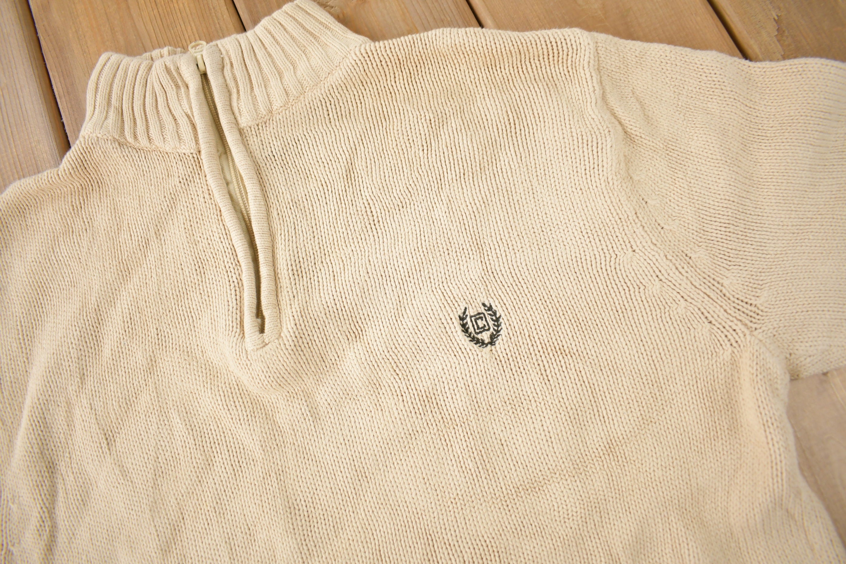 Vintage Y2K Chaps Embroidered Logo Quarter Zip Knit Sweater Size M