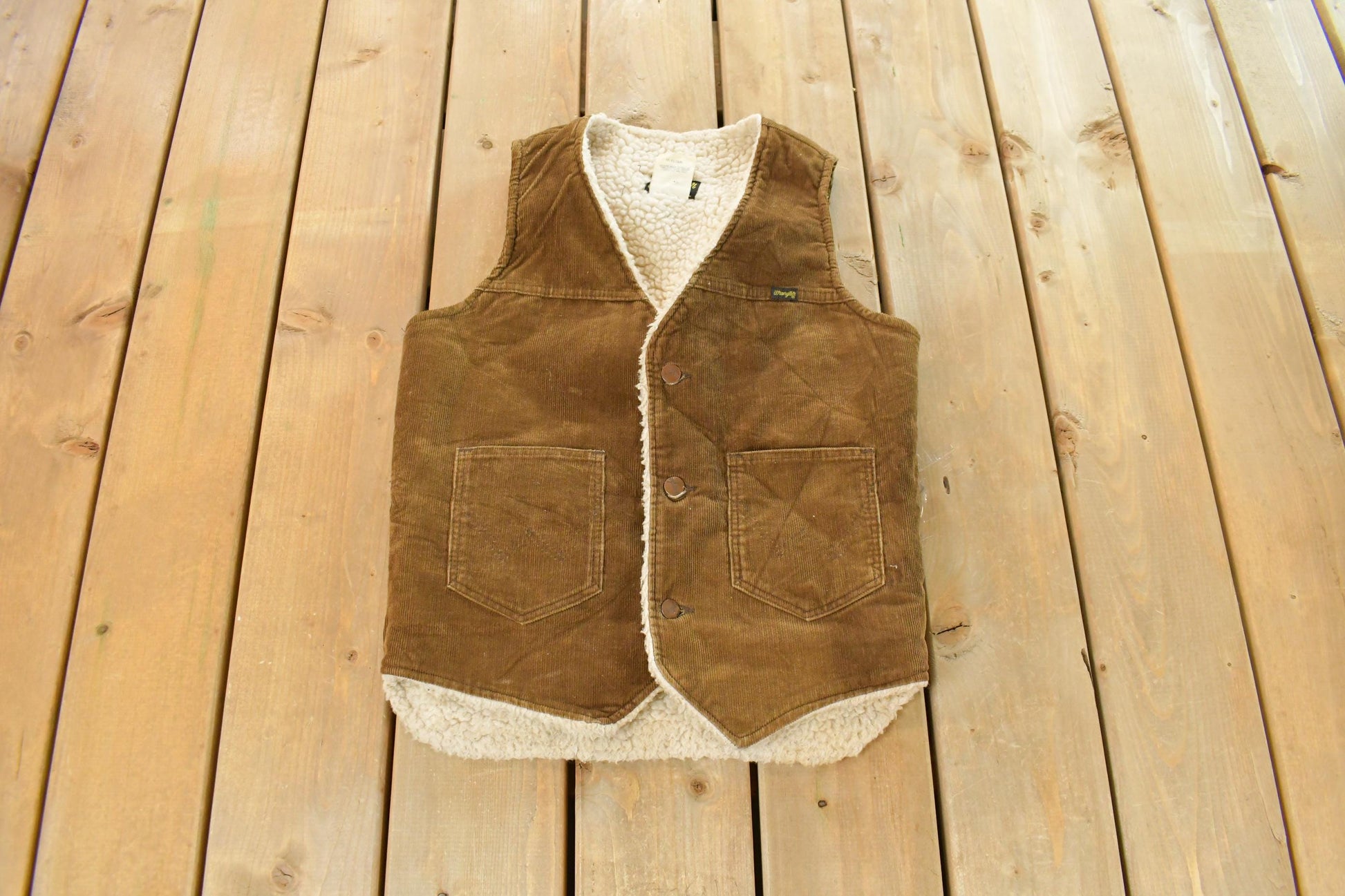 Vintage 1970s Wrangler Sherpa Lined Corduroy Vest Men's Small