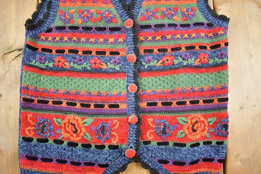 Vintage 1980s Floral Knitted Women's Cardigan