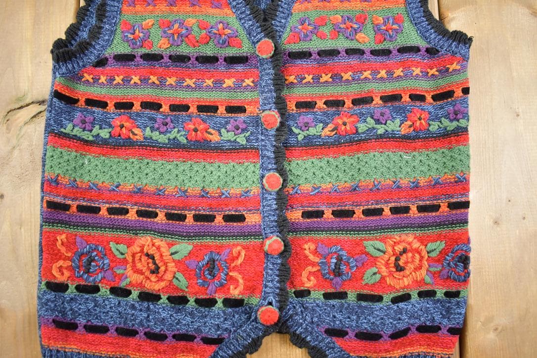 Vintage 1980s Floral Knitted Women's Cardigan