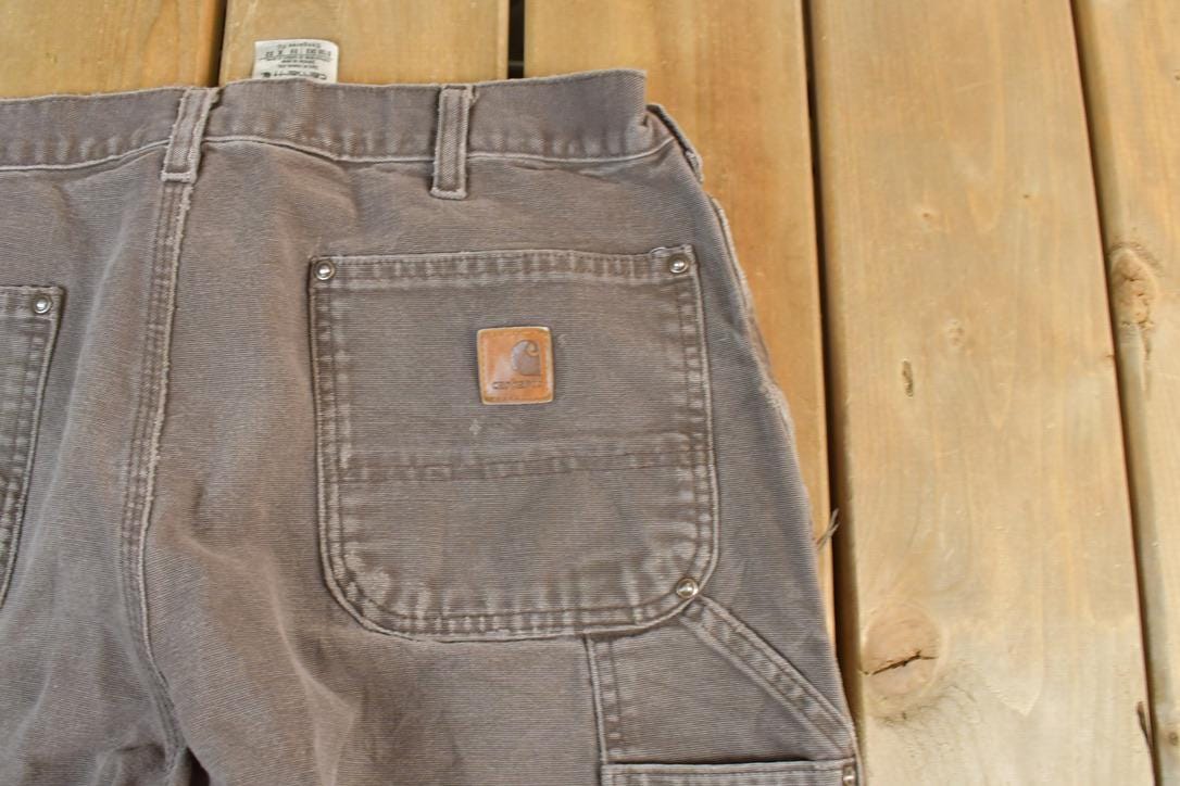 Vintage 1990s Carhartt Double Knee Light Brown Denim Work Pants Size 36 x 32