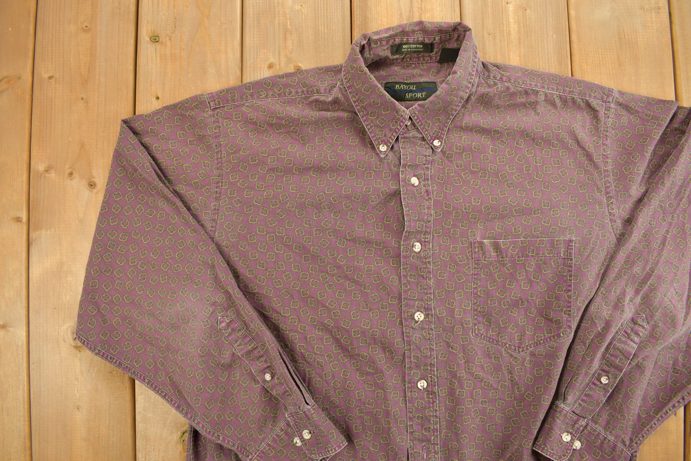 Vintage 1990s Bayou Sport All Over Print Button Up Shirt