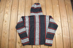 Vintage 1990s Hooded Pullover Striped Knit Poncho Blanket Hoodie