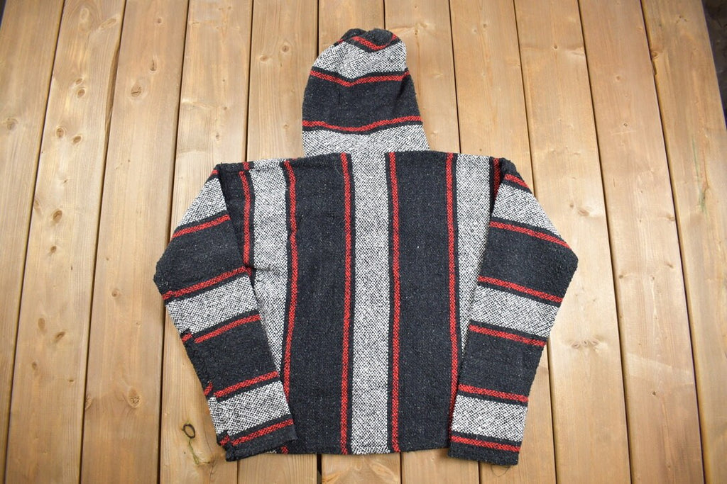 Vintage 1990s Hooded Pullover Striped Knit Poncho Blanket Hoodie  90s Hoodie  Vintage Sweater  Earth Rug  90s Mexican Poncho