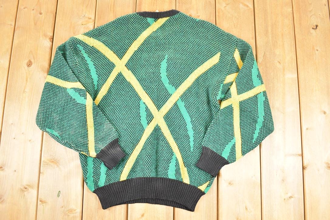 Vintage 1980s Abstract Knit Crewneck Sweater Mens S