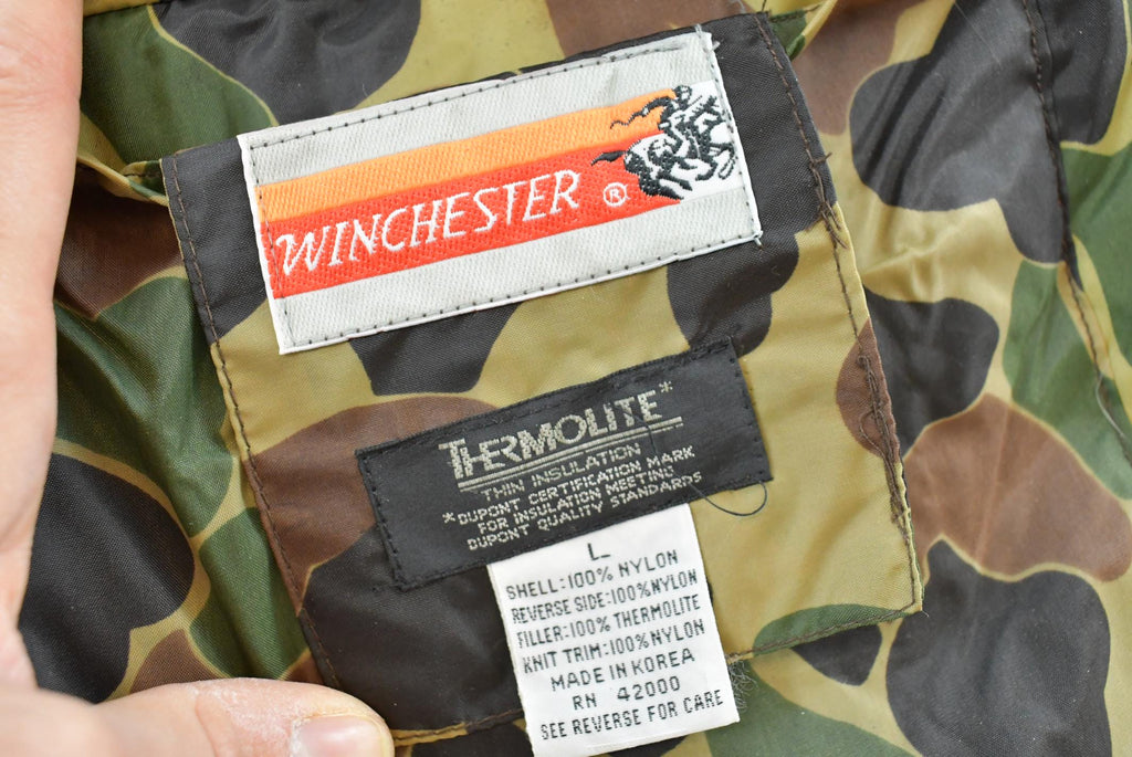 Vintage 1980s Winchester Thermolite Duck Camo Reversible Insulated Windbreaker Jacket Mens XL
