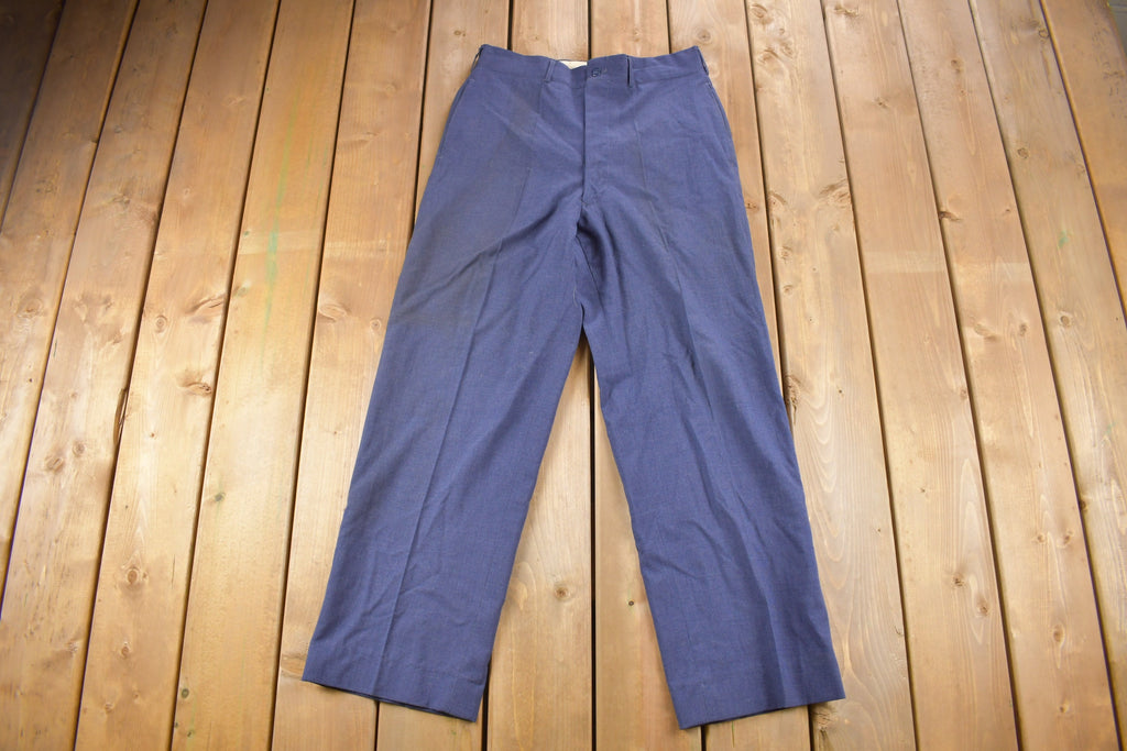 Vintage 1980s 100% Wool Navy Blue Trousers Size 30 x 30